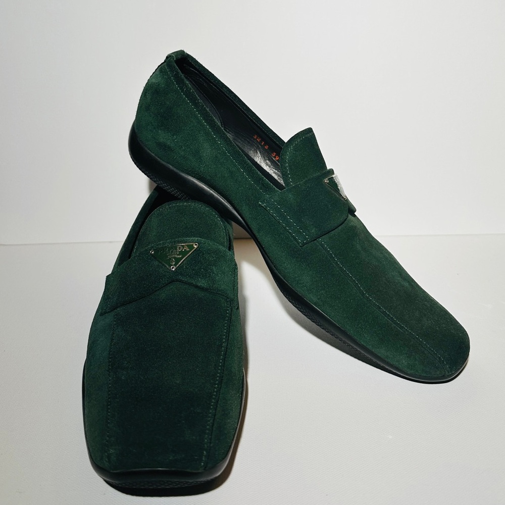 Prada Green Suede Loafers